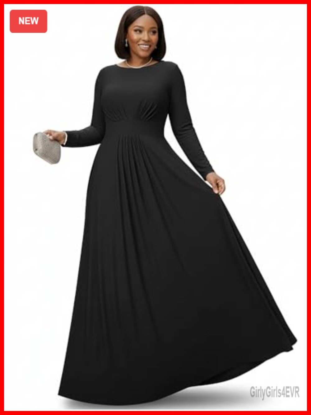 Long Sleeve Flowy Empire Waist Semi Formal Maxi Dress Gown